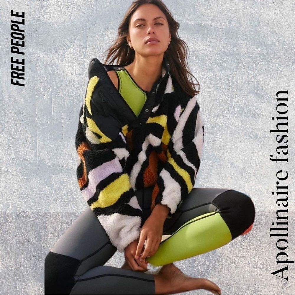 FREE PEOPLE ROCKY RIDGE FLEECE NEW  BLACK YELLOW COMBO
